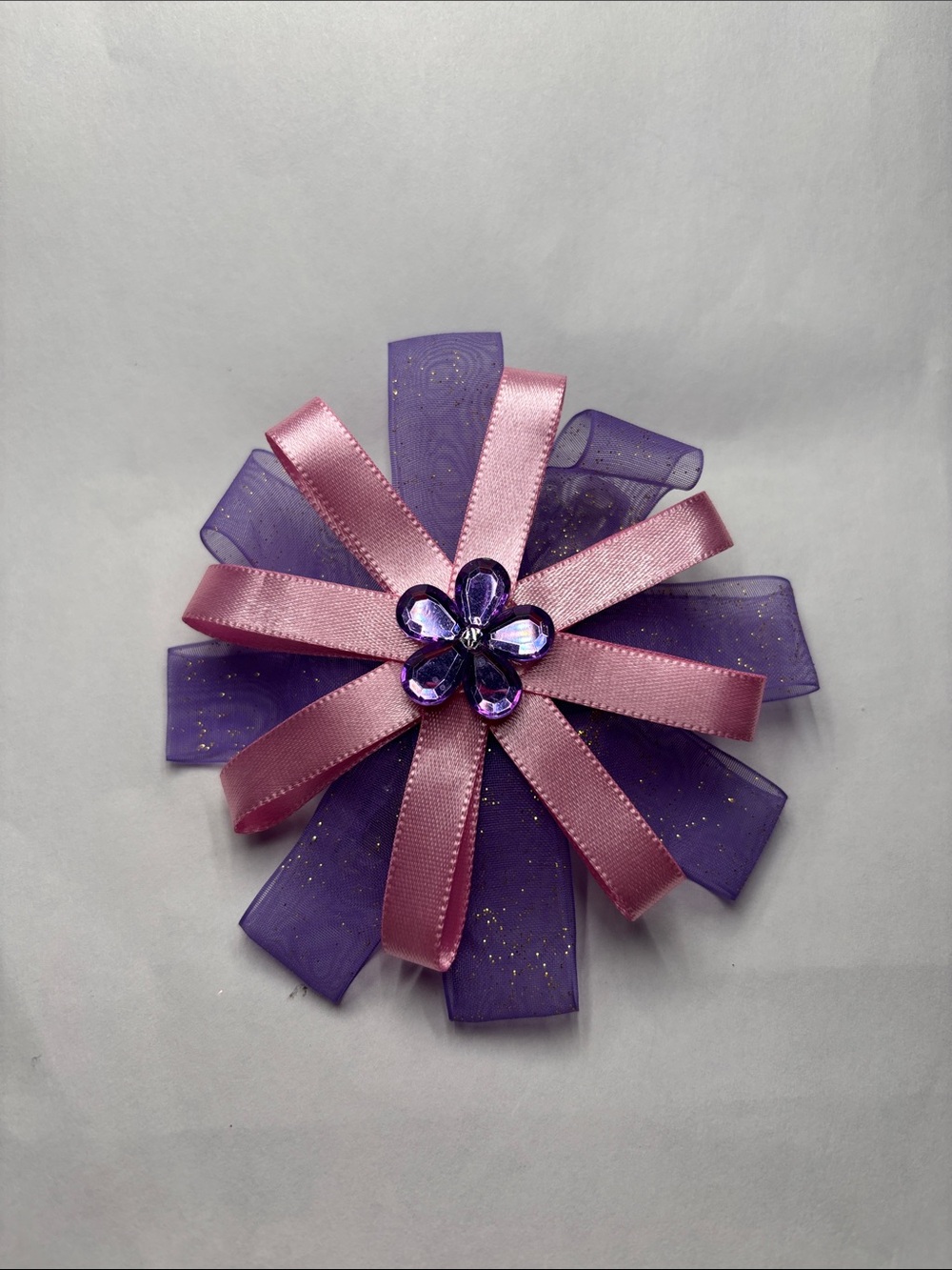 Pink and Purple Ribbon Flower Hair Bow